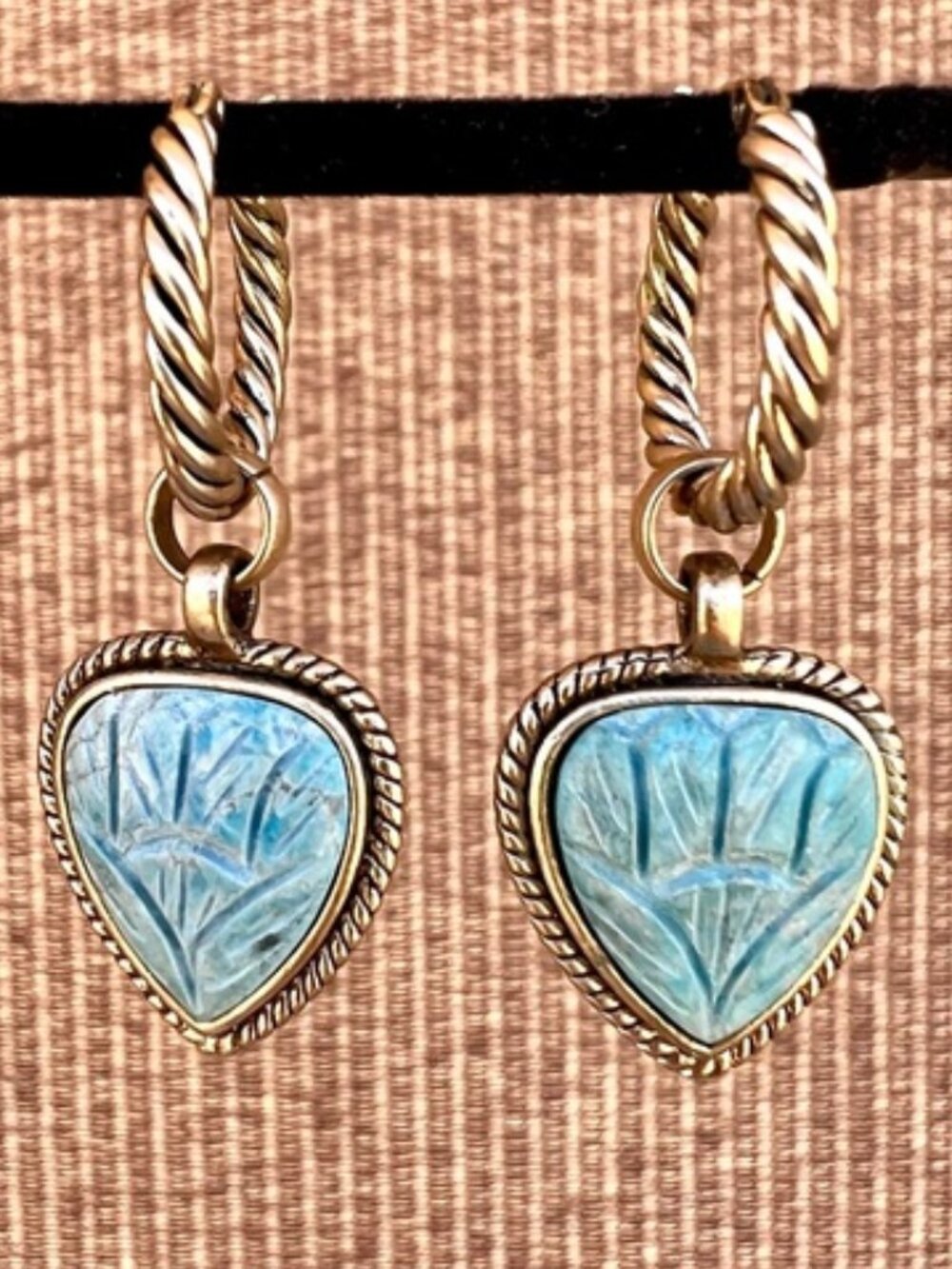 Barse Reversible "Rope My Heart" Earrings with Natural Carved Larimar Stones